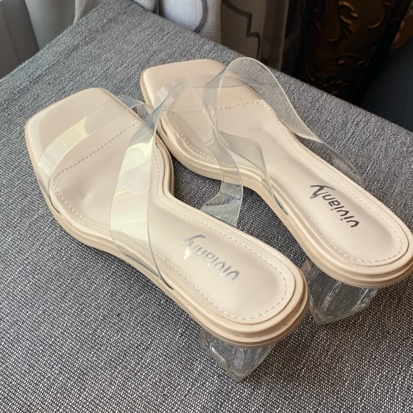 Vivianly Open Toe Clear Heels Mule Double Straps Slip On Chunky Sandal S… - Picture 15 of 17